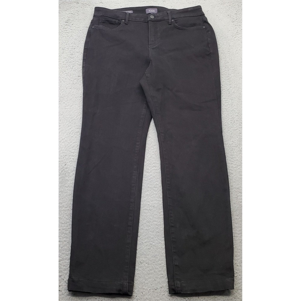 NYDJ Marilyn Straight Jeans Womens 14 Black Denim Sure Stretch Lifetuck Tech